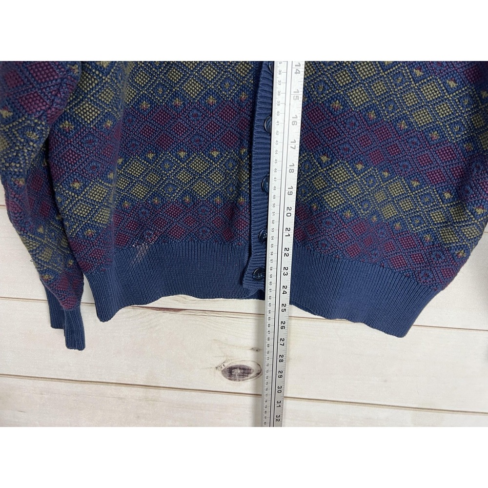 Vintage Claiborne Sweater Mens Medium Blue Geometric Knit Cardigan Australia 90s - Picture 5 of 7